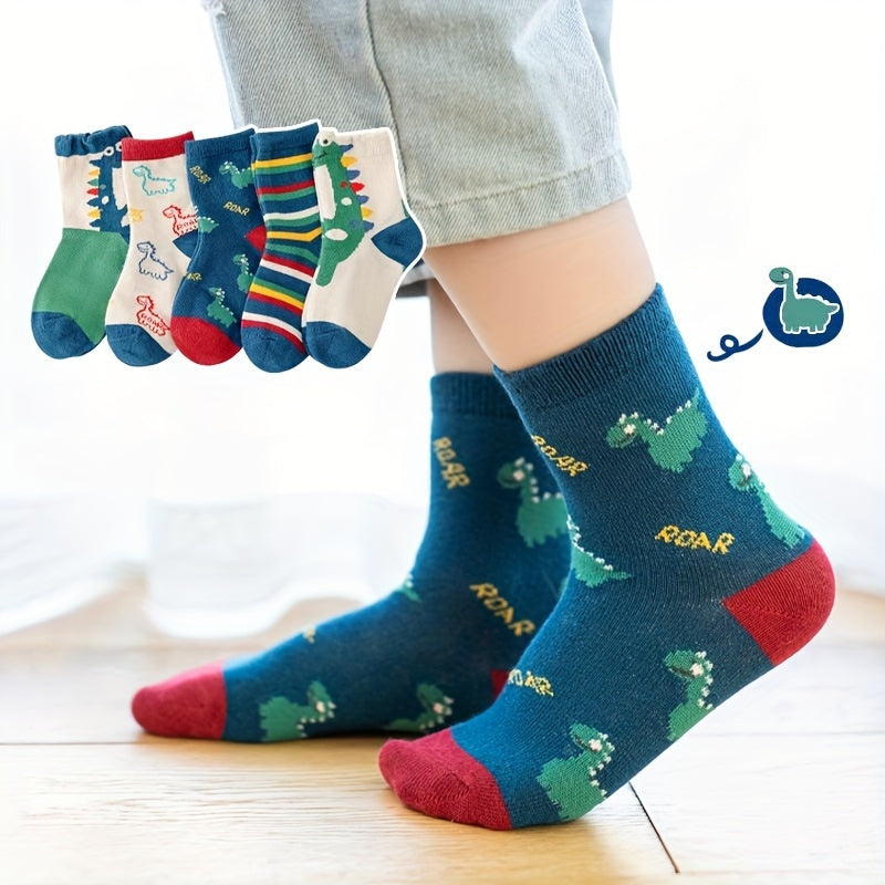 Boy's Dinosaur Pattern Socks, Breathable, Comfy, Casual Style, Unisex Lootquake LLC
