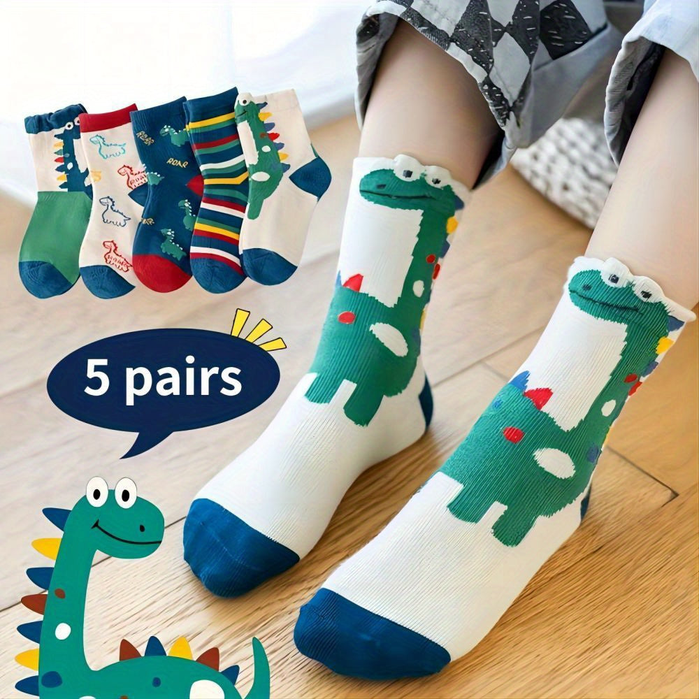 Boy's Dinosaur Pattern Socks, Breathable, Comfy, Casual Style, Unisex Lootquake LLC