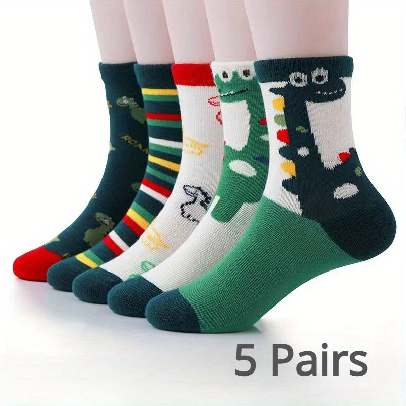 Boy's Dinosaur Pattern Socks, Breathable, Comfy, Casual Style, Unisex Lootquake LLC