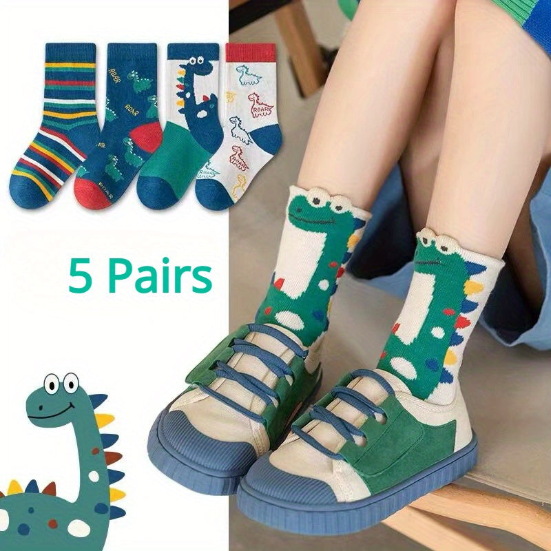 Boy's Dinosaur Pattern Socks, Breathable, Comfy, Casual Style, Unisex Lootquake LLC