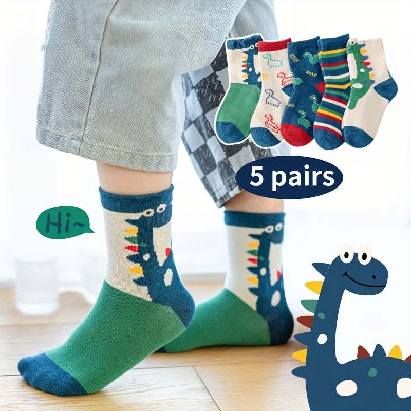 Boy's Dinosaur Pattern Socks, Breathable, Comfy, Casual Style, Unisex Lootquake LLC