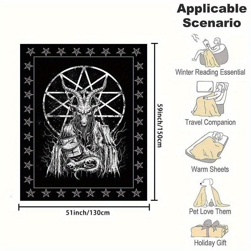 1pc Demonic Goat Baphomet Blanket 3D Printing Flannel Throw Blanket Bedroom Living Room Sofa Camping Travel Comfortable And Soft Blanket