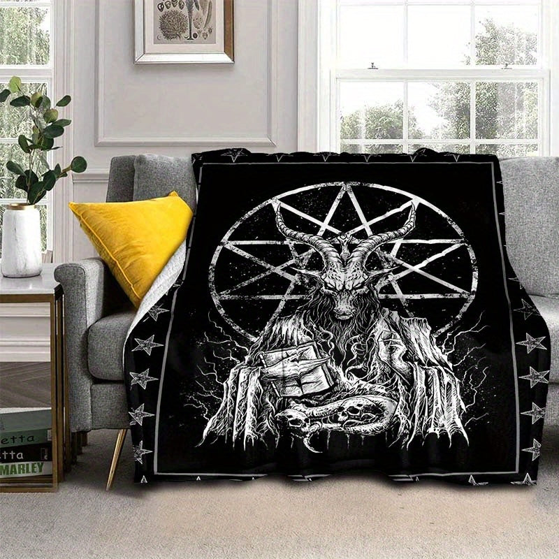 1pc Demonic Goat Baphomet Blanket 3D Printing Flannel Throw Blanket Bedroom Living Room Sofa Camping Travel Comfortable And Soft Blanket