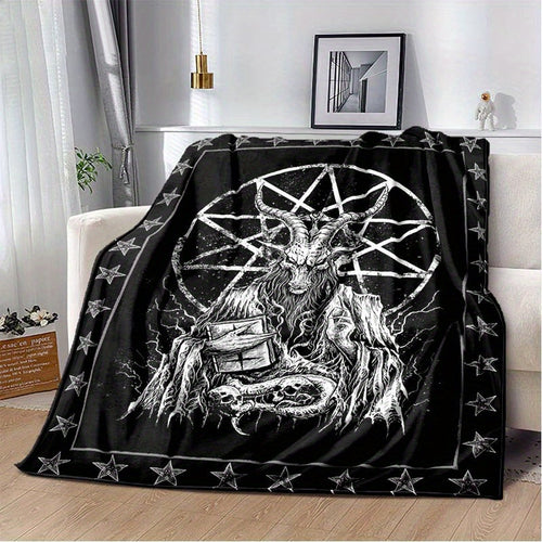 1pc Demonic Goat Baphomet Blanket 3D Printing Flannel Throw Blanket Bedroom Living Room Sofa Camping Travel Comfortable And Soft Blanket
