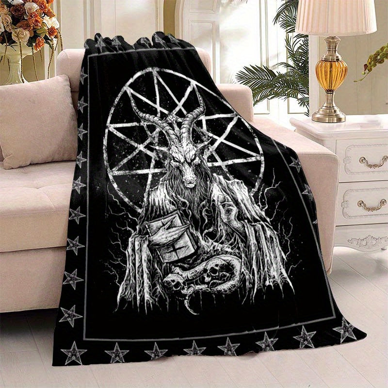 1pc Demonic Goat Baphomet Blanket 3D Printing Flannel Throw Blanket Bedroom Living Room Sofa Camping Travel Comfortable And Soft Blanket