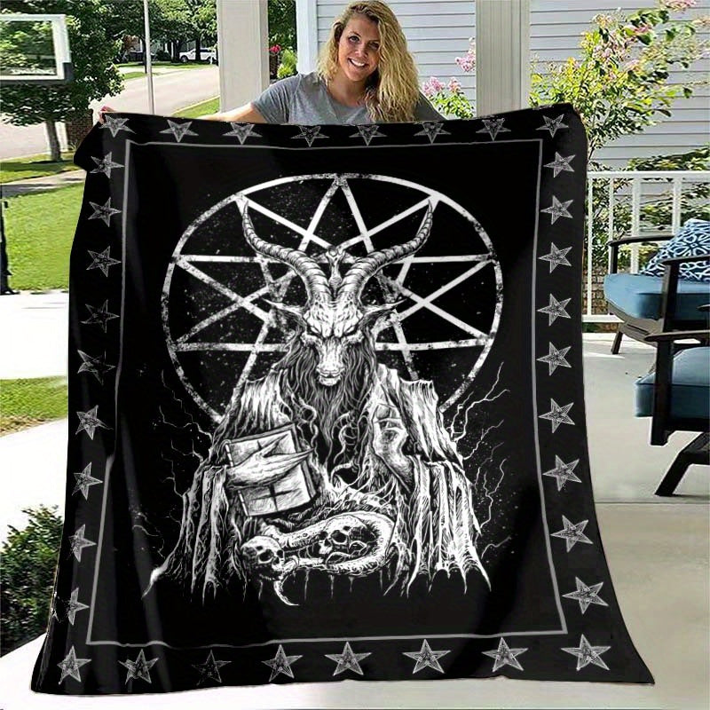 1pc Demonic Goat Baphomet Blanket 3D Printing Flannel Throw Blanket Bedroom Living Room Sofa Camping Travel Comfortable And Soft Blanket