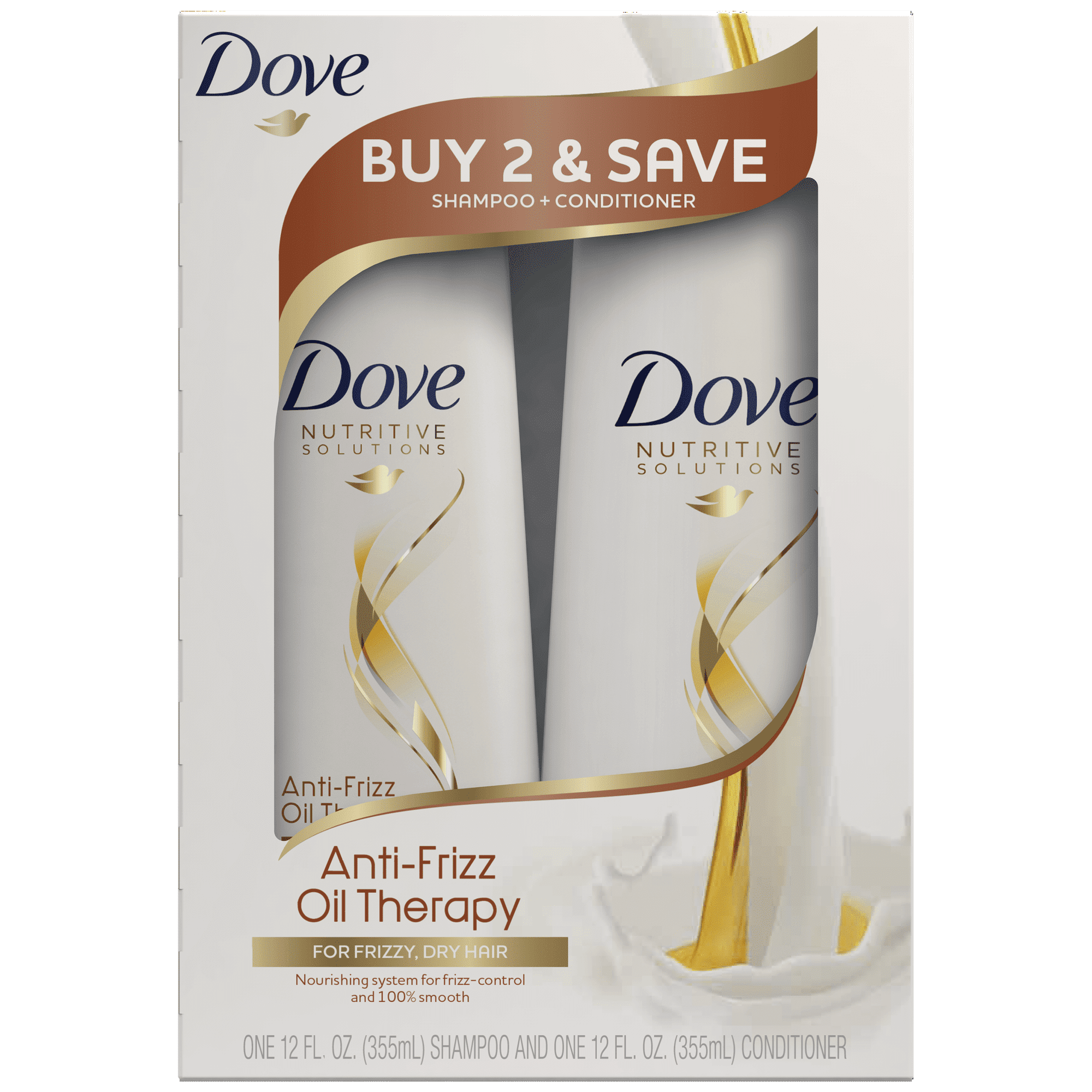 Dove Nutritive Solutions Shampoo and Conditioner Anti-Frizz Oil Therapy 12 oz, 2 count