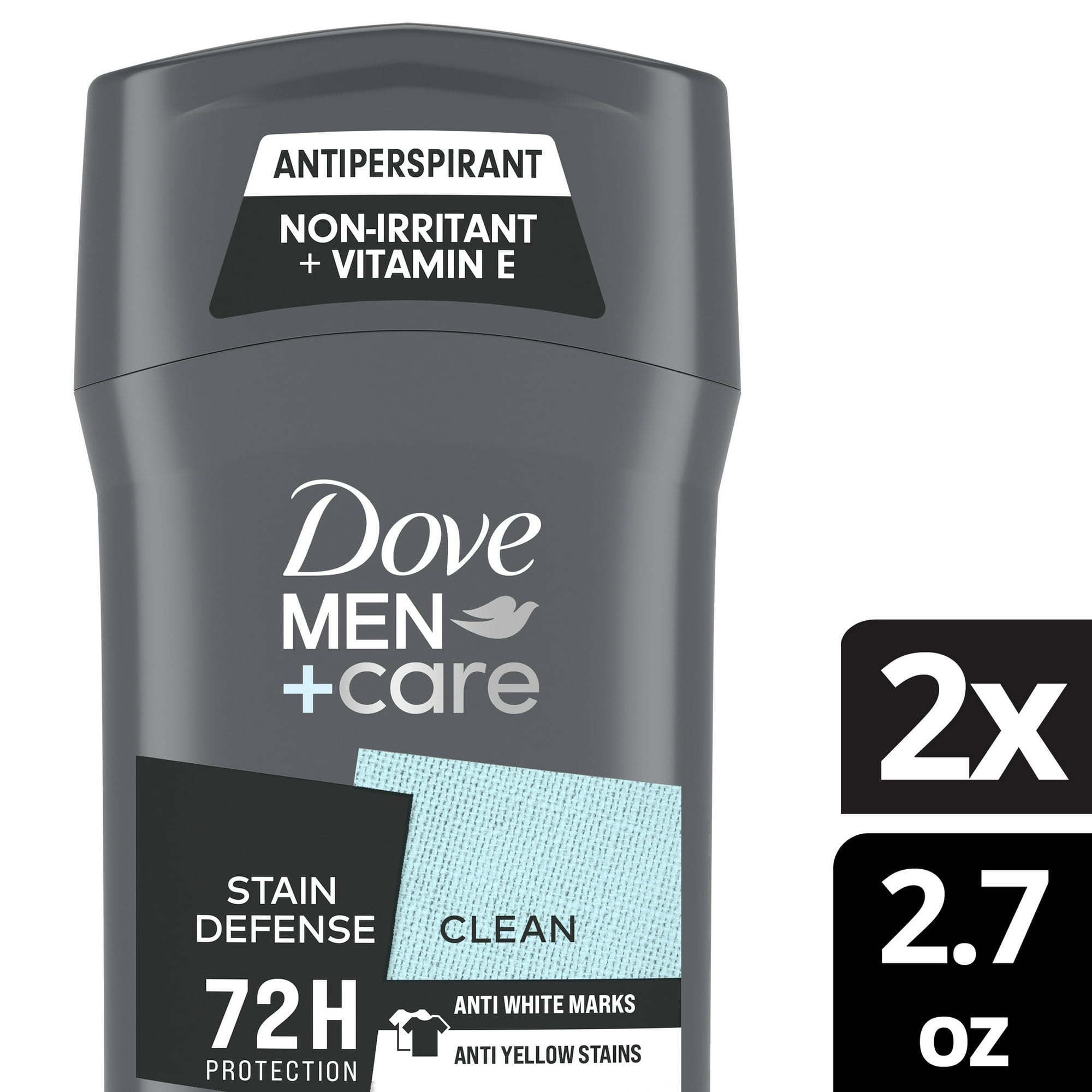 Dove Men+Care Stain Defense Men's Antiperspirant Deodorant Stick Clean, 2.7 oz Twin Pack
