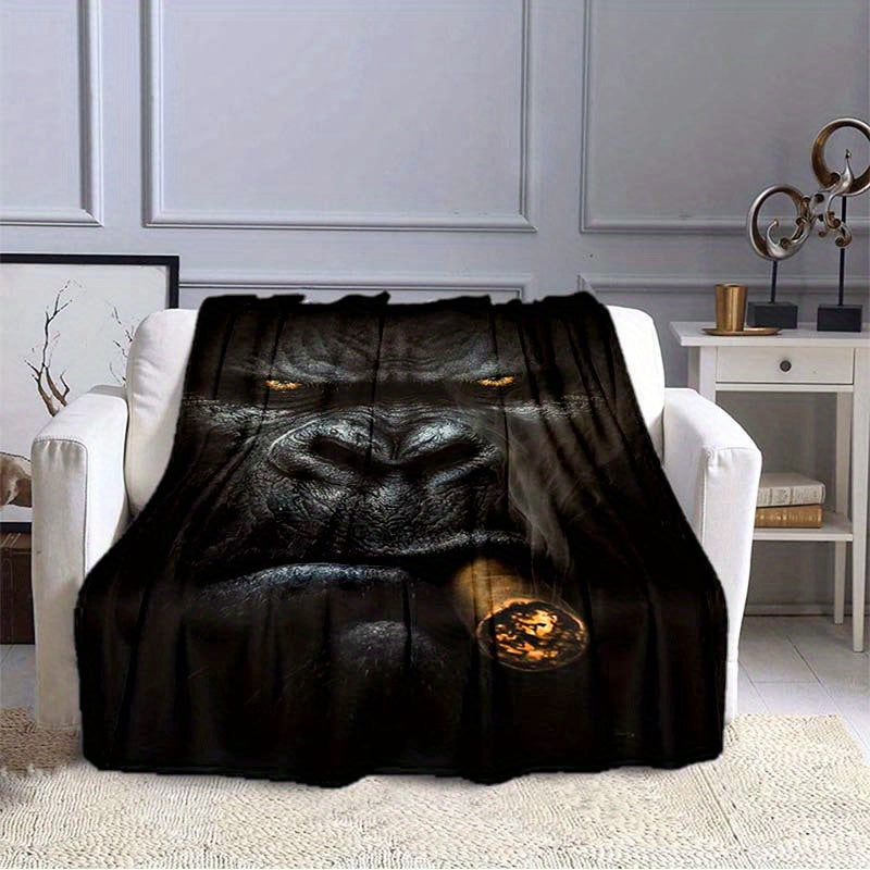 1pc Gorilla Velvet Blanket - Vibrant 3D Printed Design with Dyeing Technology, Thermal Insulation for Ultimate Warmth, Soft and Plush for Unparalleled Comfort - Perfect for Cozying Up in Bedroom, Living Room, Office, or Outdo