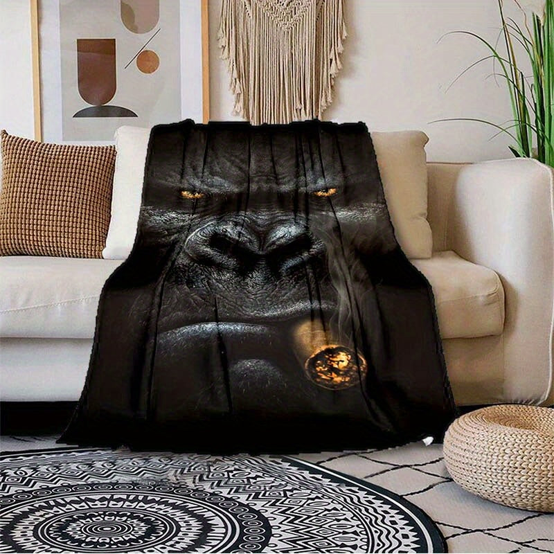 1pc Gorilla Velvet Blanket - Vibrant 3D Printed Design with Dyeing Technology, Thermal Insulation for Ultimate Warmth, Soft and Plush for Unparalleled Comfort - Perfect for Cozying Up in Bedroom, Living Room, Office, or Outdo