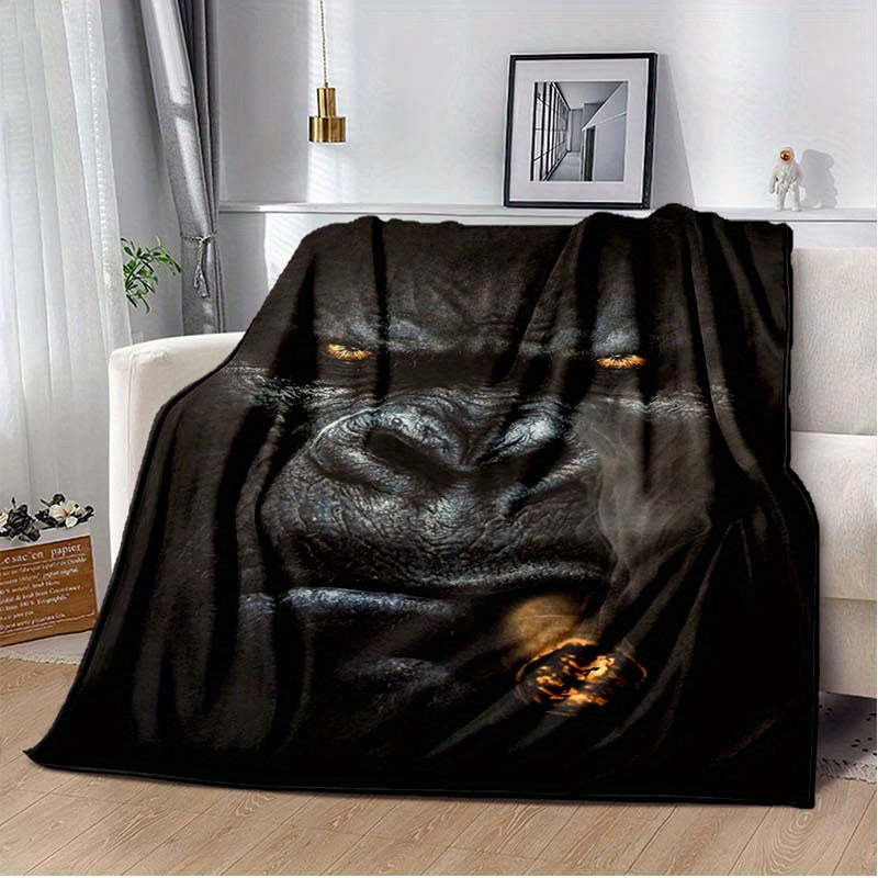 1pc Gorilla Velvet Blanket - Vibrant 3D Printed Design with Dyeing Technology, Thermal Insulation for Ultimate Warmth, Soft and Plush for Unparalleled Comfort - Perfect for Cozying Up in Bedroom, Living Room, Office, or Outdo