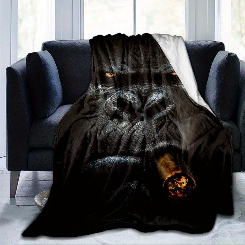 1pc Gorilla Velvet Blanket - Vibrant 3D Printed Design with Dyeing Technology, Thermal Insulation for Ultimate Warmth, Soft and Plush for Unparalleled Comfort - Perfect for Cozying Up in Bedroom, Living Room, Office, or Outdo