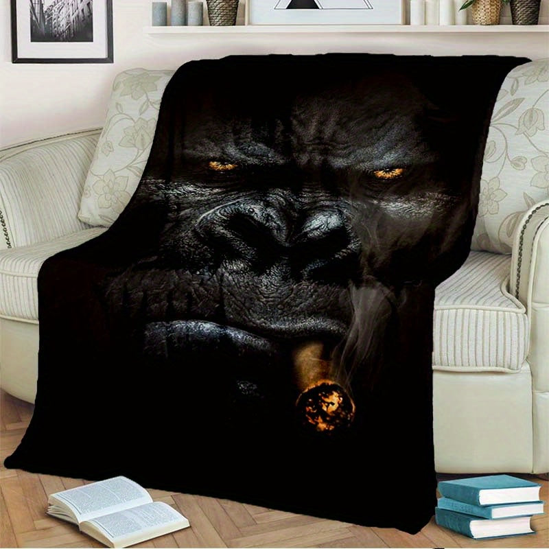 1pc Gorilla Velvet Blanket - Vibrant 3D Printed Design with Dyeing Technology, Thermal Insulation for Ultimate Warmth, Soft and Plush for Unparalleled Comfort - Perfect for Cozying Up in Bedroom, Living Room, Office, or Outdo