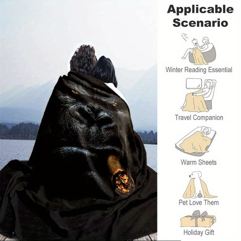 1pc Gorilla Velvet Blanket - Vibrant 3D Printed Design with Dyeing Technology, Thermal Insulation for Ultimate Warmth, Soft and Plush for Unparalleled Comfort - Perfect for Cozying Up in Bedroom, Living Room, Office, or Outdo