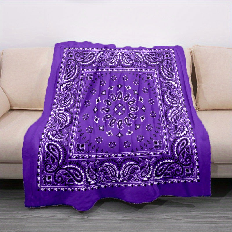 Purple Paisley Pattern Blanket, High-definition Printed Blanket, Soft And Comfortable Home Blanket, Car Travel Camping Warm Blanket, Office Lunch Break Blanket, 8.11oz Per Square Meter