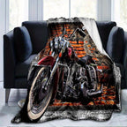 1pc Retro Red Brick Motorcycle Printed Soft and Warm Flannel Blanket - Cozy Bed, Living Room, Picnic, Traveler's Sofa, and Car Interior Blanket for Ultimate Comfort