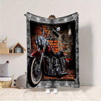 1pc Retro Red Brick Motorcycle Printed Soft and Warm Flannel Blanket - Cozy Bed, Living Room, Picnic, Traveler's Sofa, and Car Interior Blanket for Ultimate Comfort