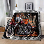 1pc Retro Red Brick Motorcycle Printed Soft and Warm Flannel Blanket - Cozy Bed, Living Room, Picnic, Traveler's Sofa, and Car Interior Blanket for Ultimate Comfort