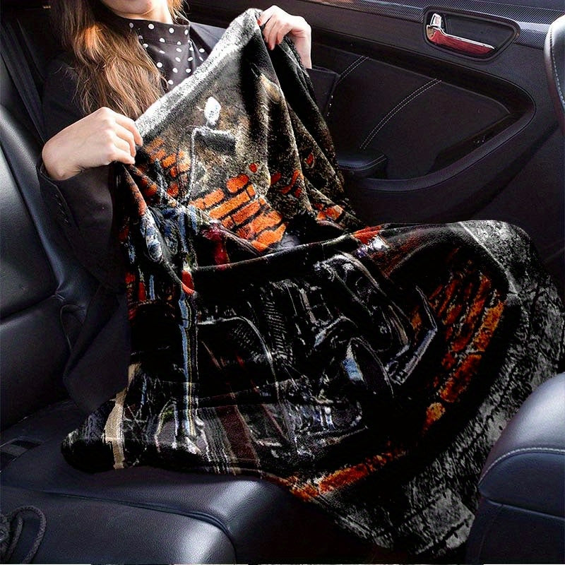 1pc Retro Red Brick Motorcycle Printed Soft and Warm Flannel Blanket - Cozy Bed, Living Room, Picnic, Traveler's Sofa, and Car Interior Blanket for Ultimate Comfort