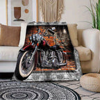 1pc Retro Red Brick Motorcycle Printed Soft and Warm Flannel Blanket - Cozy Bed, Living Room, Picnic, Traveler's Sofa, and Car Interior Blanket for Ultimate Comfort