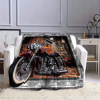 1pc Retro Red Brick Motorcycle Printed Soft and Warm Flannel Blanket - Cozy Bed, Living Room, Picnic, Traveler's Sofa, and Car Interior Blanket for Ultimate Comfort