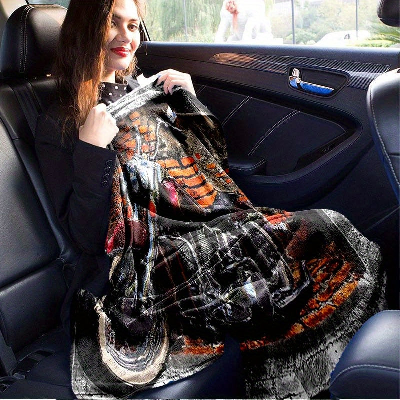 1pc Retro Red Brick Motorcycle Printed Soft and Warm Flannel Blanket - Cozy Bed, Living Room, Picnic, Traveler's Sofa, and Car Interior Blanket for Ultimate Comfort