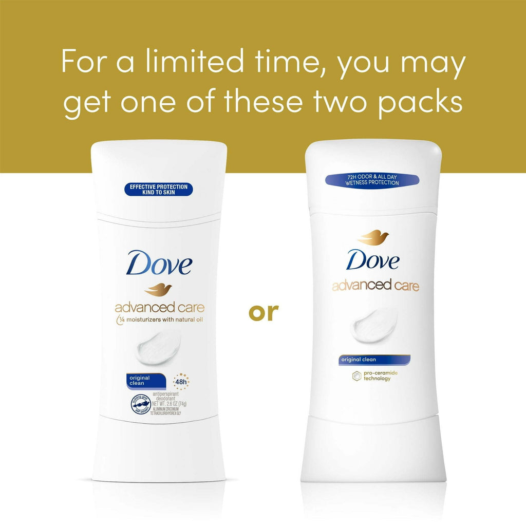 Dove Advanced Care Long Lasting Women's Antiperspirant Deodorant Stick, Original Clean, 2.6 oz