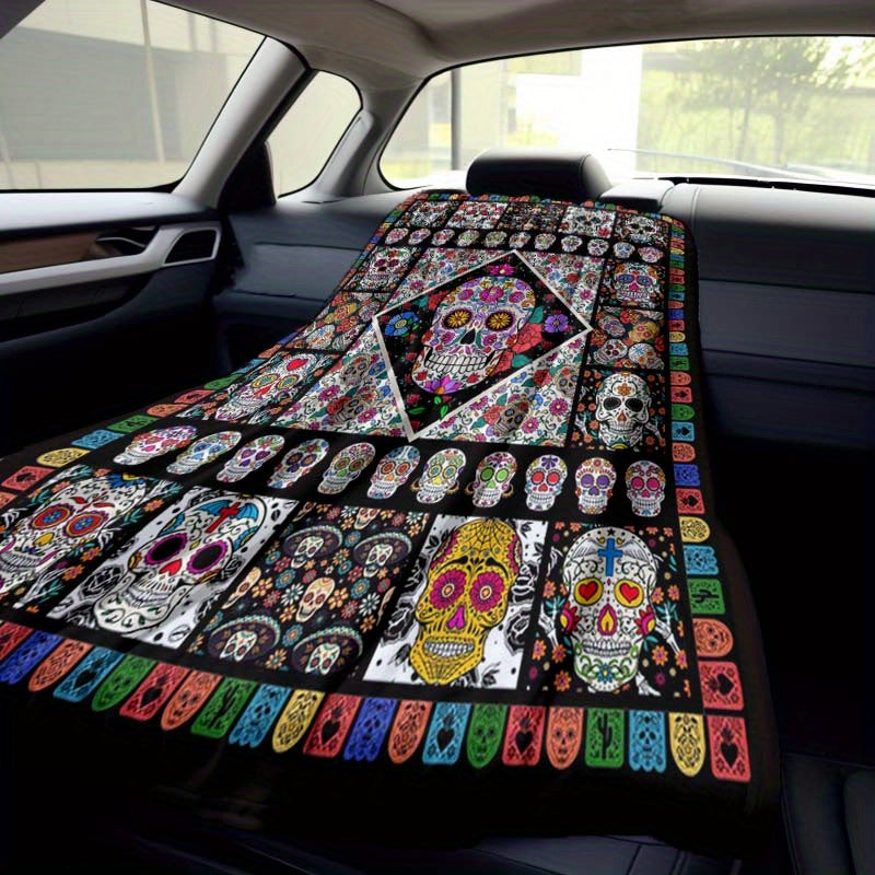 Four Seasons Cozy Mexican Skull Pattern Fleece Blanket - Soft Polyester Fiber, Warm Flannel, Car Camper Nap Blanket, Vibrant Printed Design - Perfect for Indoor and Outdoor Use