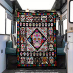 Four Seasons Cozy Mexican Skull Pattern Fleece Blanket - Soft Polyester Fiber, Warm Flannel, Car Camper Nap Blanket, Vibrant Printed Design - Perfect for Indoor and Outdoor Use