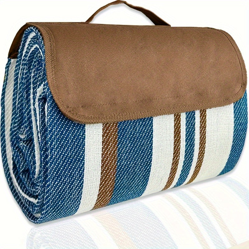 1pc Extra Large Dual-Layer Nylon Picnic Blanket - Water-Resistant, Spacious & Comfortable Mat with Carry Handle - Ideal for Sunny Beaches, Family Camping & Outdoor Fun