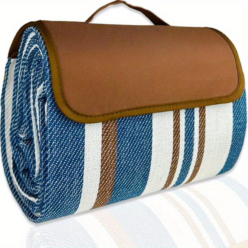 1pc Extra Large Dual-Layer Nylon Picnic Blanket - Water-Resistant, Spacious & Comfortable Mat with Carry Handle - Ideal for Sunny Beaches, Family Camping & Outdoor Fun
