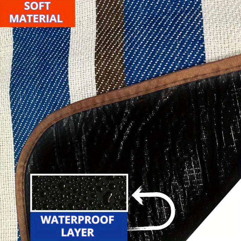 1pc Extra Large Dual-Layer Nylon Picnic Blanket - Water-Resistant, Spacious & Comfortable Mat with Carry Handle - Ideal for Sunny Beaches, Family Camping & Outdoor Fun