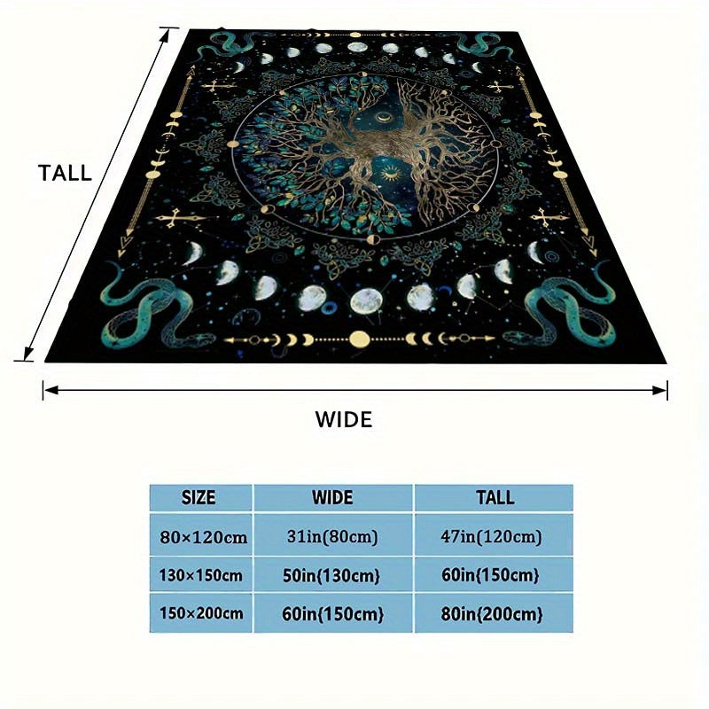 1pc Cozy Mysterious Moon Phase Tree Print Flannel Blanket, Soft Warm Throw Blanket Nap Blanket For Couch Sofa Office Bed Camping Travelling, Multi-purpose Holiday Gift Blanket