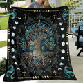 1pc Cozy Mysterious Moon Phase Tree Print Flannel Blanket, Soft Warm Throw Blanket Nap Blanket For Couch Sofa Office Bed Camping Travelling, Multi-purpose Holiday Gift Blanket