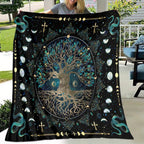 1pc Cozy Mysterious Moon Phase Tree Print Flannel Blanket, Soft Warm Throw Blanket Nap Blanket For Couch Sofa Office Bed Camping Travelling, Multi-purpose Holiday Gift Blanket