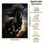 Running Black Horse Pattern Printed Nap RV Travel Camping Soft Comfortable Convenient All-Season Blanket