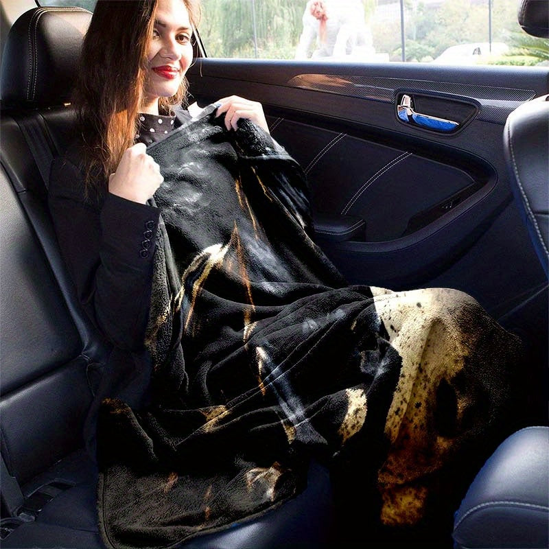 Running Black Horse Pattern Printed Nap RV Travel Camping Soft Comfortable Convenient All-Season Blanket
