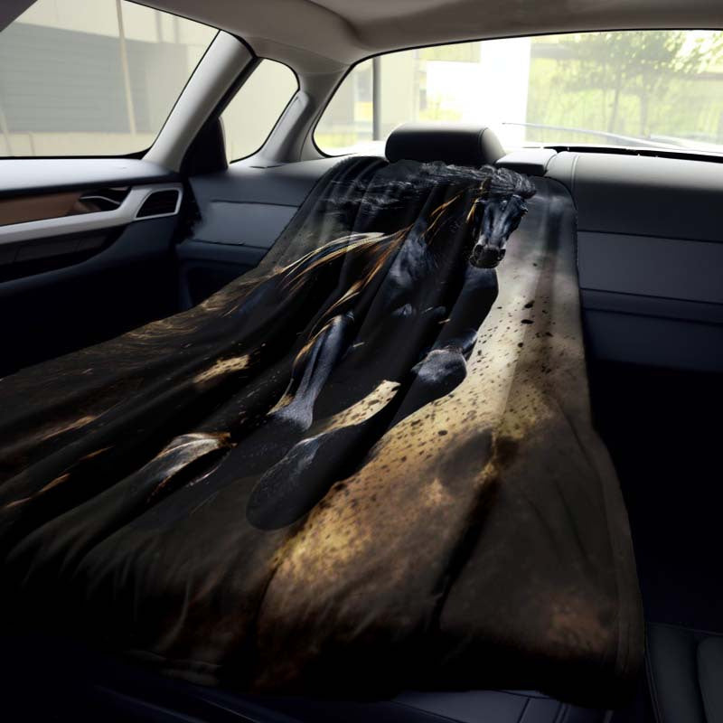 Running Black Horse Pattern Printed Nap RV Travel Camping Soft Comfortable Convenient All-Season Blanket