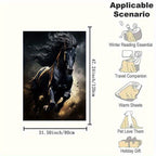 Running Black Horse Pattern Printed Nap RV Travel Camping Soft Comfortable Convenient All-Season Blanket