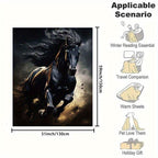Running Black Horse Pattern Printed Nap RV Travel Camping Soft Comfortable Convenient All-Season Blanket