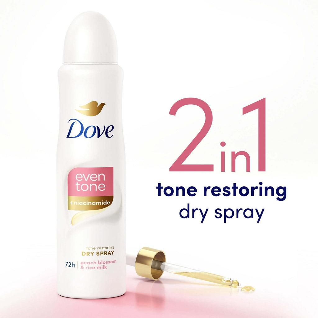 Dove Even Tone Women's Antiperspirant Dry Spray Peach Blossom & Rice Milk, 3.8 oz