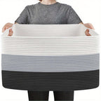 1pc 21.6" X 16.9" X 11.8" Large Rectangular Blanket Basket, Woven Gift Storage Basket, Living Room Organizer, With Handles Lootquake LLC