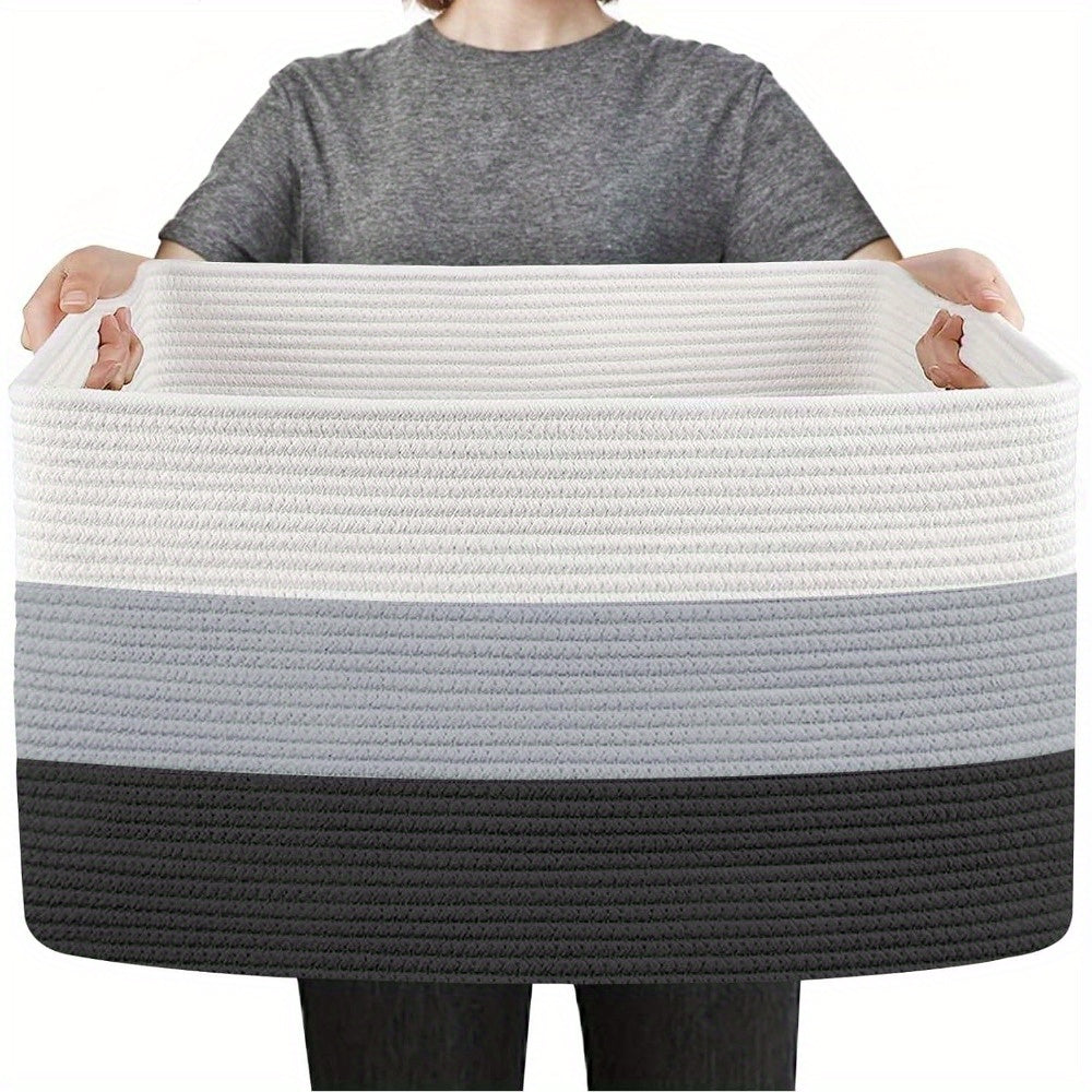 1pc 21.6" X 16.9" X 11.8" Large Rectangular Blanket Basket, Woven Gift Storage Basket, Living Room Organizer, With Handles Lootquake LLC