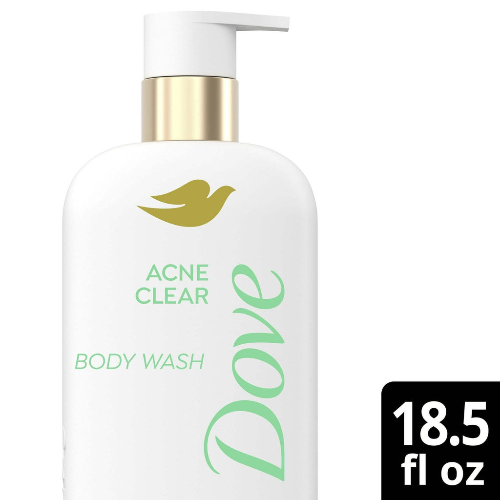 Dove Acne Clear Women's Body Wash with 1% Salicylic Acid for Acne Prone Skin, 18.5 oz