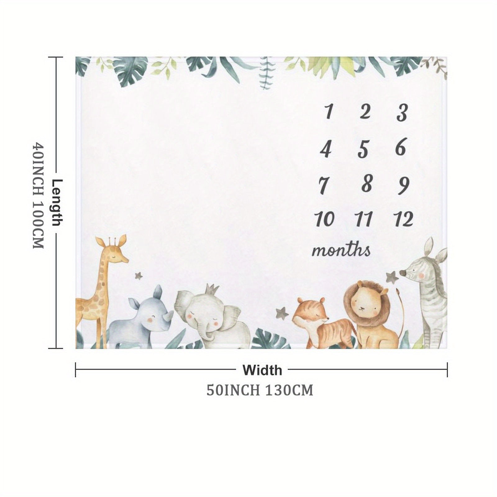 3 pcs Baby Milestone Blanket Monthly Forest Boho Safari Lion Elephant Rhino Giraffe for boy Girl Newborn Growth Chart Tracker Photography Background Newborn Photo Prop Months Blanket