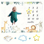 3 pcs Baby Milestone Blanket Monthly Forest Boho Safari Lion Elephant Rhino Giraffe for boy Girl Newborn Growth Chart Tracker Photography Background Newborn Photo Prop Months Blanket