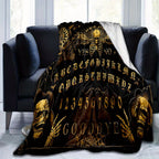Ouija Board Design Flannel Throw Blanket, Soft Polyester Fiber, Decorative Sofa Couch Picnic Blanket, Lightweight Warm Bed Cover for Living Room Bedroom, Polyester 100%, Large Size Available