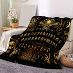 Ouija Board Design Flannel Throw Blanket, Soft Polyester Fiber, Decorative Sofa Couch Picnic Blanket, Lightweight Warm Bed Cover for Living Room Bedroom, Polyester 100%, Large Size Available
