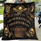 Ouija Board Design Flannel Throw Blanket, Soft Polyester Fiber, Decorative Sofa Couch Picnic Blanket, Lightweight Warm Bed Cover for Living Room Bedroom, Polyester 100%, Large Size Available