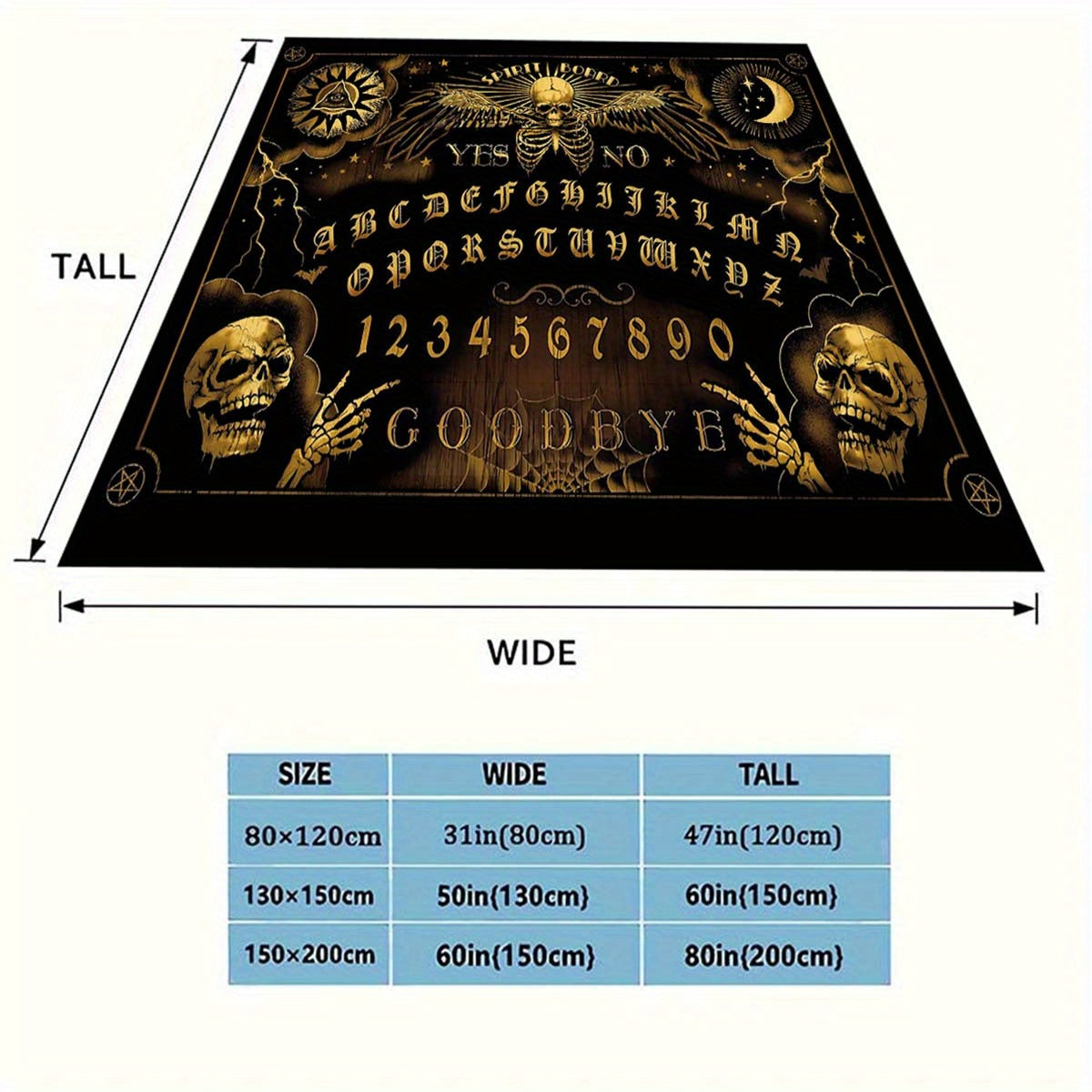 Ouija Board Design Flannel Throw Blanket, Soft Polyester Fiber, Decorative Sofa Couch Picnic Blanket, Lightweight Warm Bed Cover for Living Room Bedroom, Polyester 100%, Large Size Available